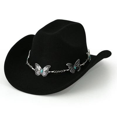 Men's Butterfly Chain Trim Cowboy Hat - Black - M (22"-22 7/8") - image 2
