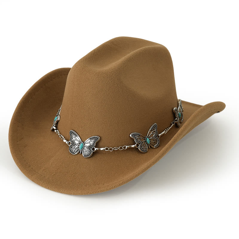 Men's Butterfly Chain Trim Cowboy Hat - Khaki - M (22"-22 7/8") - image 12