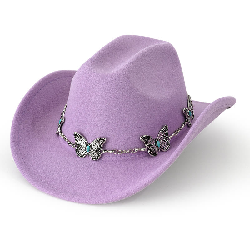 Men's Butterfly Chain Trim Cowboy Hat - Light Purple - M (22"-22 7/8") - image 7