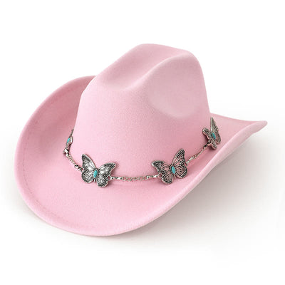 Men's Butterfly Chain Trim Cowboy Hat - Light Pink - M (22"-22 7/8") - image 4