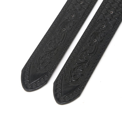 Men's Silver Horsehead Flag Buckle Black Embossed Belt - image 3