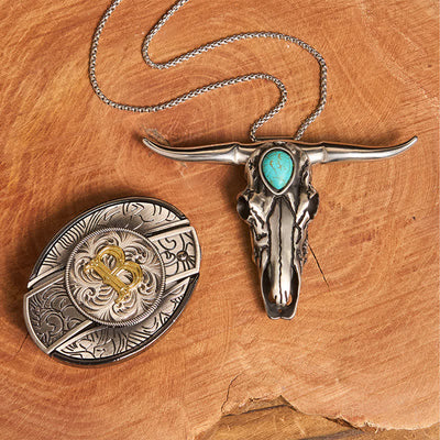 Initial Letter DIY Hidden Knife Buckle Turquoise Bull Pendant Bundle Set - B - Without Belt - image 0