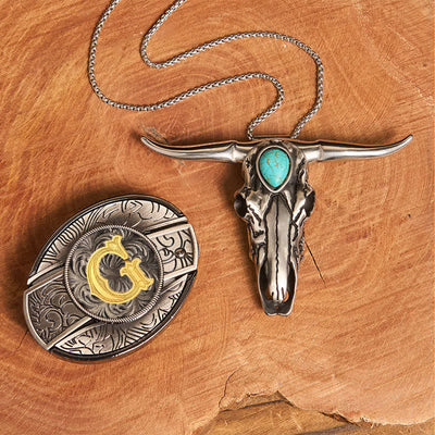 Initial Letter DIY Hidden Knife Buckle Turquoise Bull Pendant Bundle Set - G - Without Belt - image 13