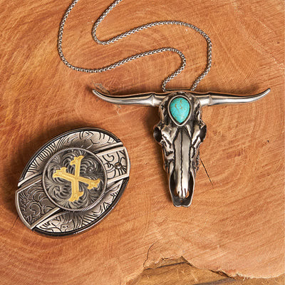 Initial Letter DIY Hidden Knife Buckle Turquoise Bull Pendant Bundle Set - X - Without Belt - image 30