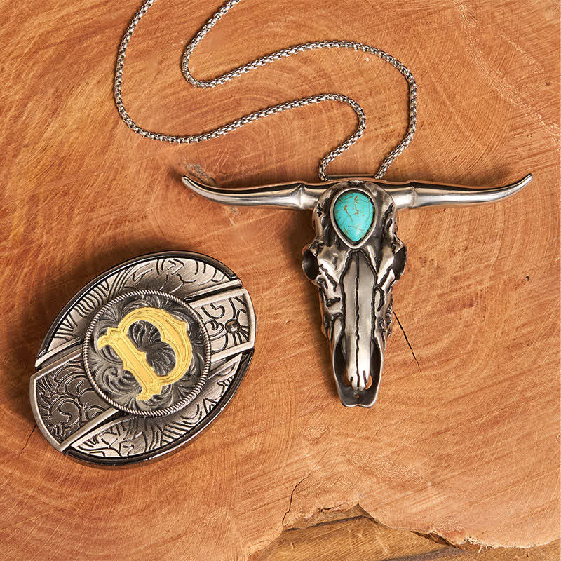 Initial Letter DIY Hidden Knife Buckle Turquoise Bull Pendant Bundle Set - D - Without Belt - image 10