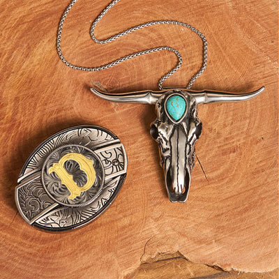 Initial Letter DIY Hidden Knife Buckle Turquoise Bull Pendant Bundle Set - D - Without Belt - image 10