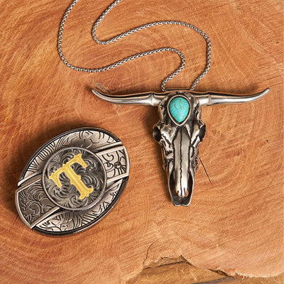 Initial Letter DIY Hidden Knife Buckle Turquoise Bull Pendant Bundle Set - T - Without Belt - image 26