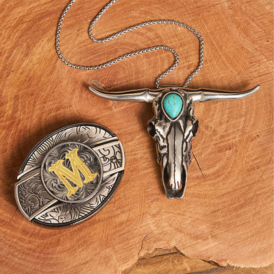 Initial Letter DIY Hidden Knife Buckle Turquoise Bull Pendant Bundle Set - M - Without Belt - image 19