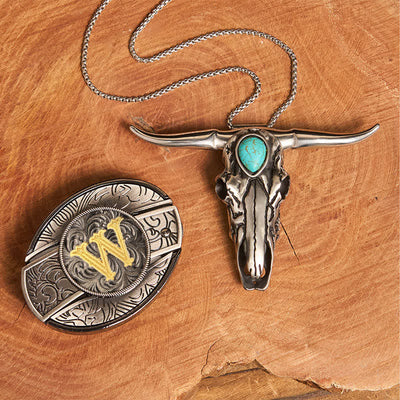 Initial Letter DIY Hidden Knife Buckle Turquoise Bull Pendant Bundle Set - W - Without Belt - image 29
