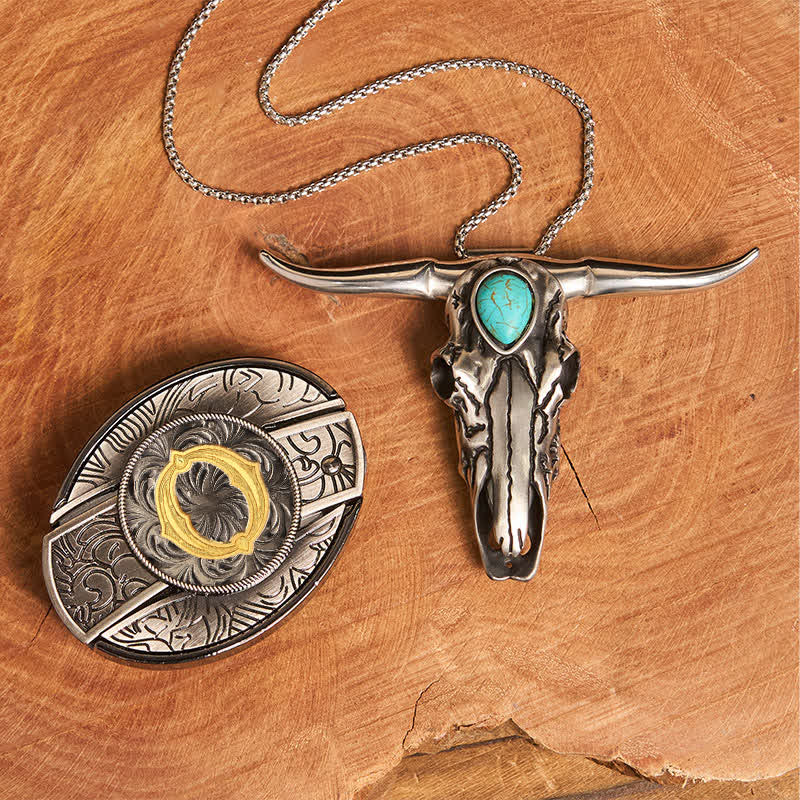 Initial Letter DIY Hidden Knife Buckle Turquoise Bull Pendant Bundle Set - O - Without Belt - image 21