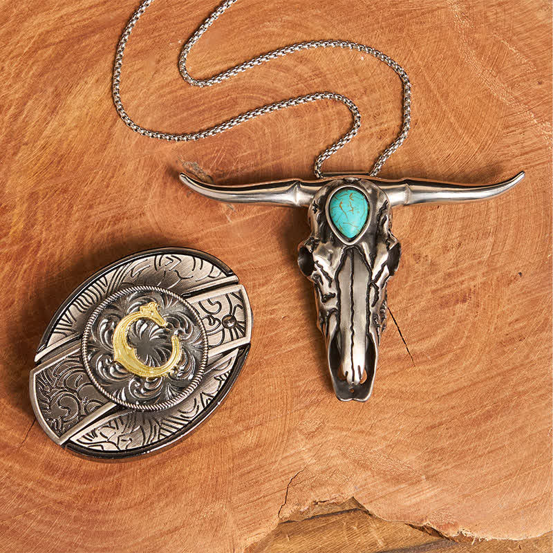 Initial Letter DIY Hidden Knife Buckle Turquoise Bull Pendant Bundle Set - C - Without Belt - image 9