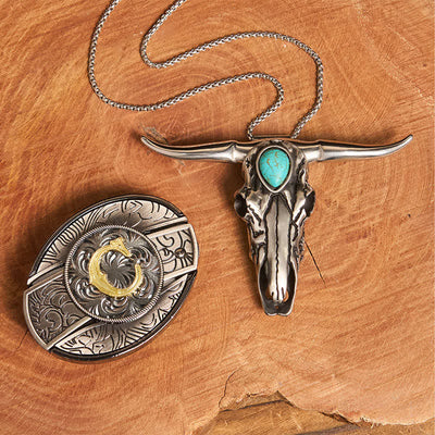 Initial Letter DIY Hidden Knife Buckle Turquoise Bull Pendant Bundle Set - C - Without Belt - image 9