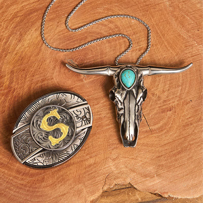 Initial Letter DIY Hidden Knife Buckle Turquoise Bull Pendant Bundle Set - S - Without Belt - image 25