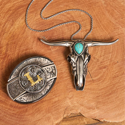 Initial Letter DIY Hidden Knife Buckle Turquoise Bull Pendant Bundle Set - L - Without Belt - image 18