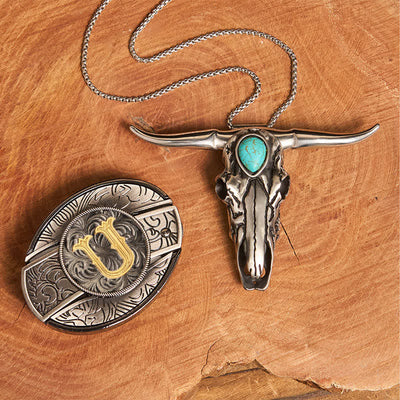 Initial Letter DIY Hidden Knife Buckle Turquoise Bull Pendant Bundle Set - U - Without Belt - image 27