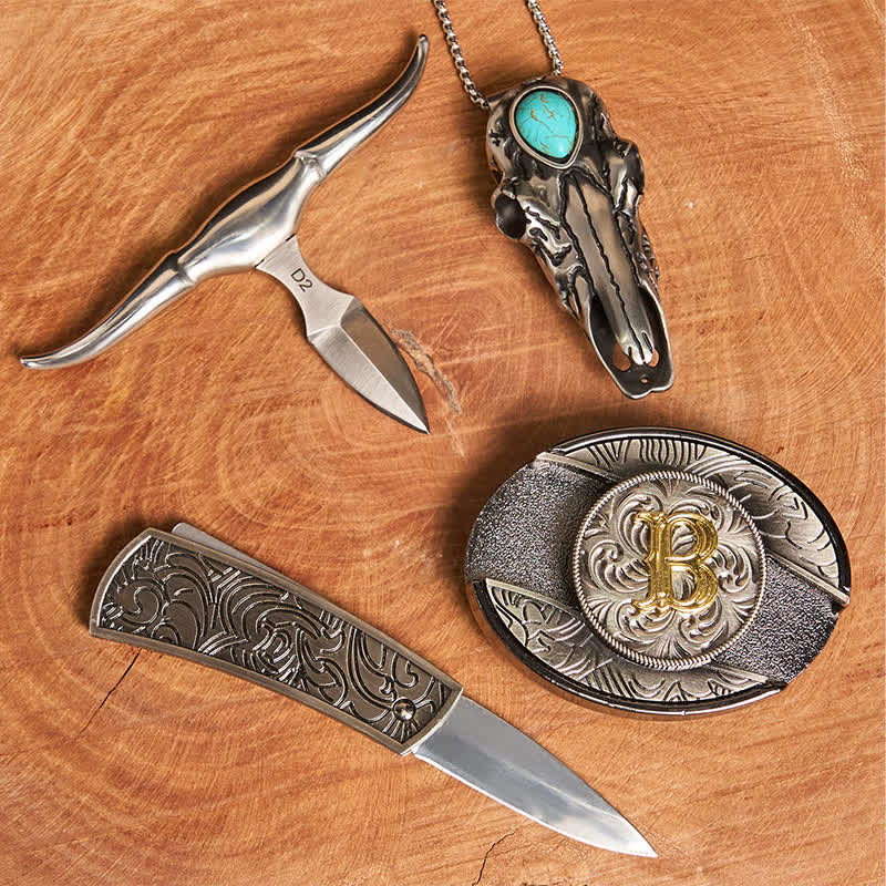 Initial Letter DIY Hidden Knife Buckle Turquoise Bull Pendant Bundle Set - image 1