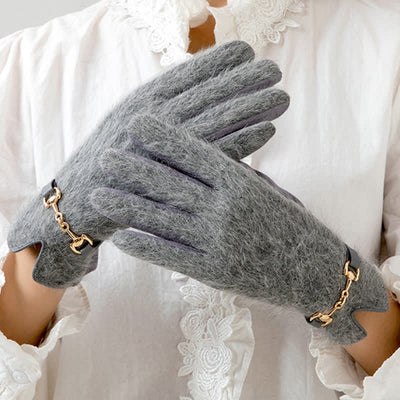 Women's Artificial Rabbit Fur Suede Patchwork Leather Gloves - image 4