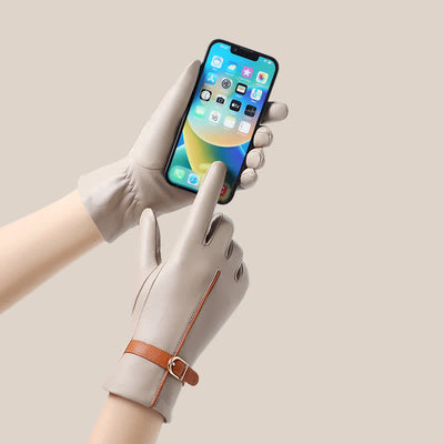 Women's Contrast Color Genuine Sheepskin Leather Gloves - image 1