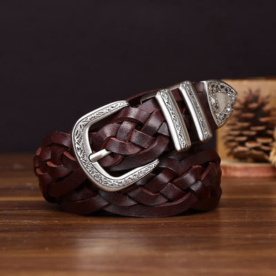 Rustic Charm Handwoven Braided Casual Leather Belt - Brown - 38 - image 8