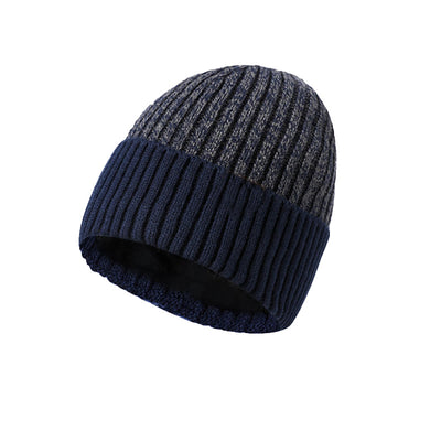 Men's Winter Warm Fleece-Lined Knitted Beanie Hat - Navy Blue - Adjustable (About 21 5/8"-23 1/4") - image 5