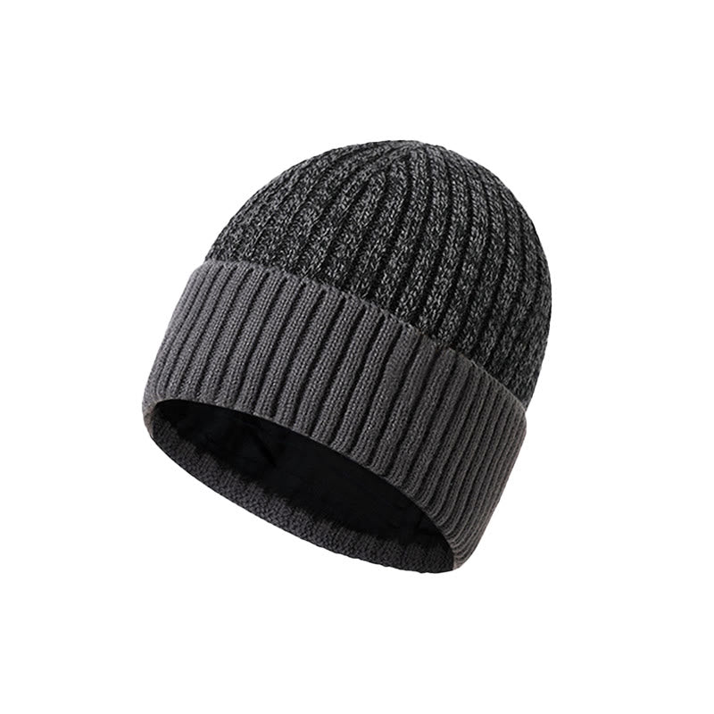Men's Winter Warm Fleece-Lined Knitted Beanie Hat - Dark Grey - Adjustable (About 21 5/8"-23 1/4") - image 4