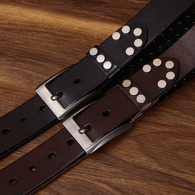 Bold High-Quality Rivet-Adorned Buckle Leather Belt - image 6