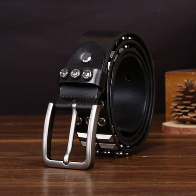 Edgy Premium Geometric and Round Stud-Embellished Leather Belt - image 1