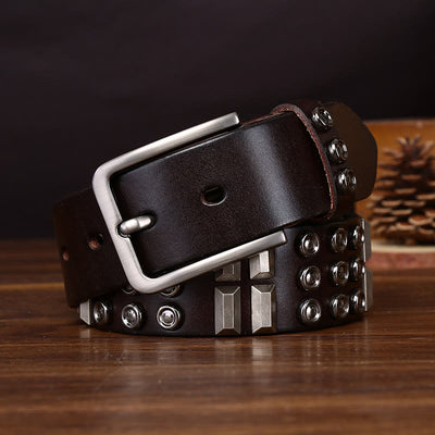 Edgy Premium Geometric and Round Stud-Embellished Leather Belt - image 7