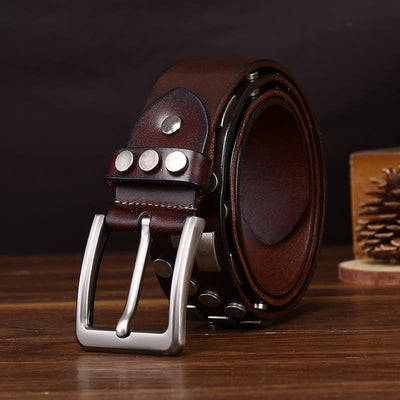 Premium Square and Circular Metal Accent Leather Belt - image 4