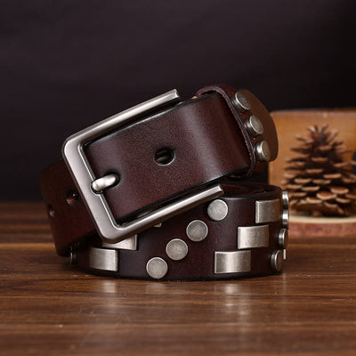 Premium Square and Circular Metal Accent Leather Belt - image 5