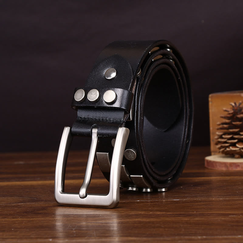 Premium Square and Circular Metal Accent Leather Belt - image 1