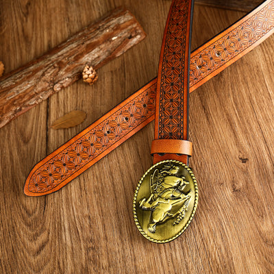 Men's Western Horse Riding Buckle Brown Leather Belt - image 1