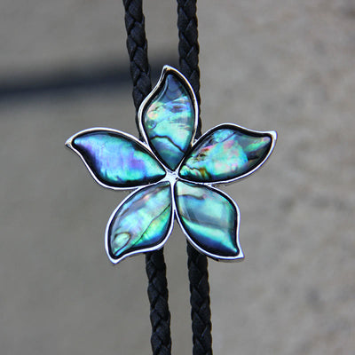 Flower-Shaped Iridescent Abalone Shell Vintage Metal Bolo Ties - image 3