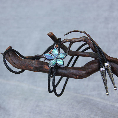 Flower-Shaped Iridescent Abalone Shell Vintage Metal Bolo Ties - image 1