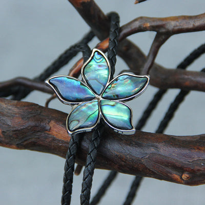 Flower-Shaped Iridescent Abalone Shell Vintage Metal Bolo Ties - Blue - image 0