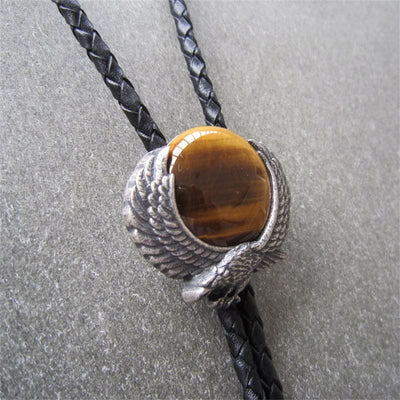 Wing-Accented Tiger Eye Stone Vintage Metal Bolo Ties - image 7