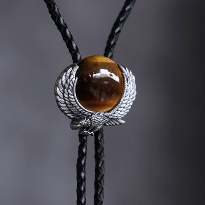 Wing-Accented Tiger Eye Stone Vintage Metal Bolo Ties - image 4