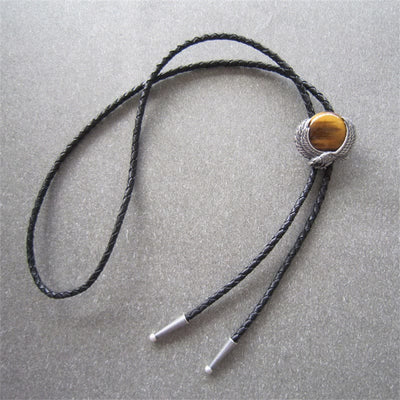 Wing-Accented Tiger Eye Stone Vintage Metal Bolo Ties - image 6