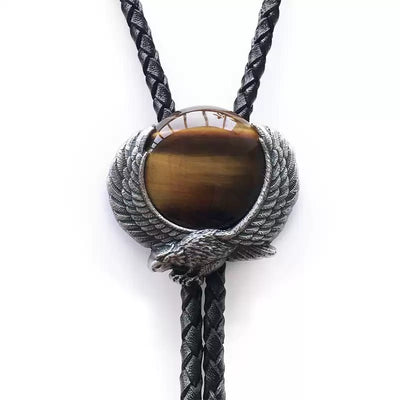 Wing-Accented Tiger Eye Stone Vintage Metal Bolo Ties - image 2