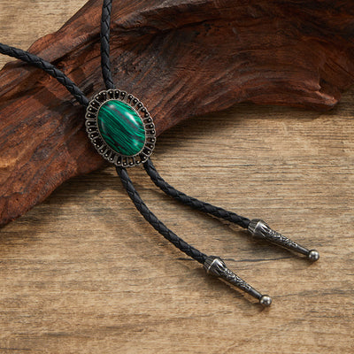 Assorted Natural Gemstone Retro Metal Frame Bolo Ties - Style #6 - image 6