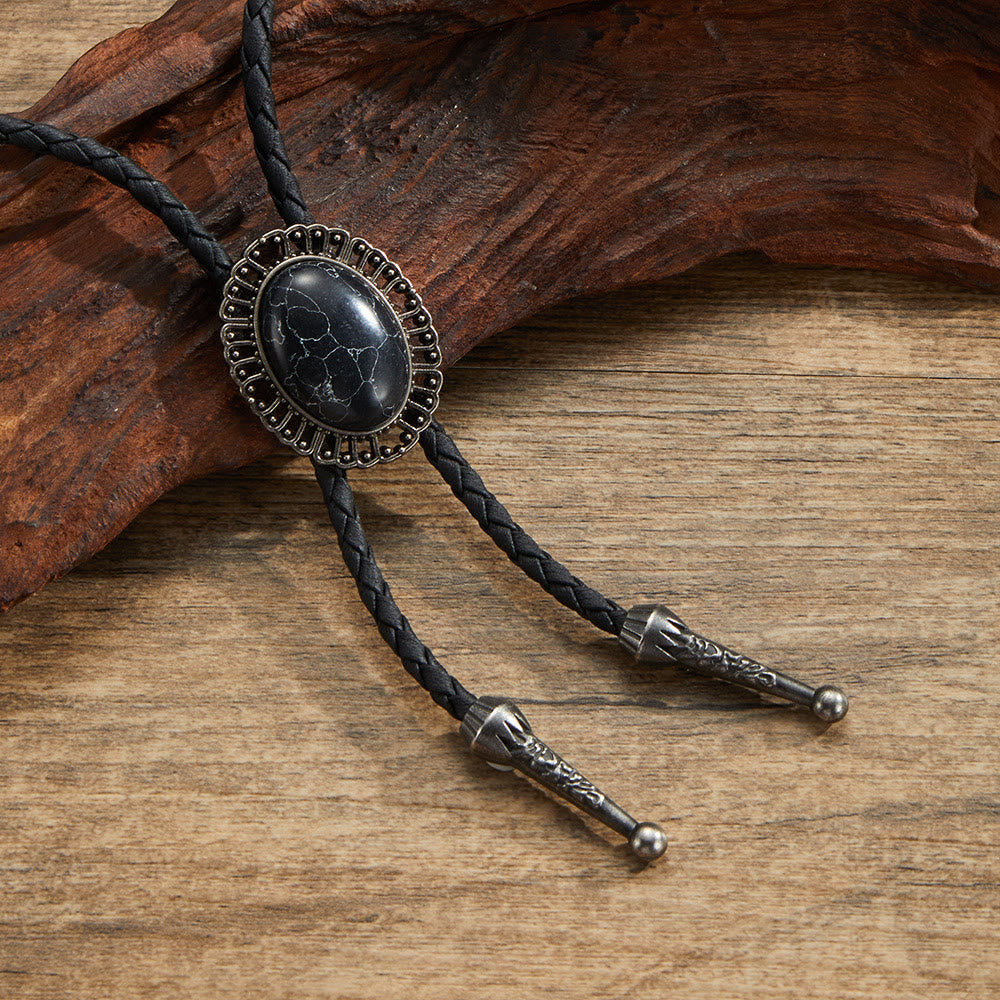 Assorted Natural Gemstone Retro Metal Frame Bolo Ties - Style #5 - image 5