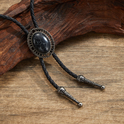 Assorted Natural Gemstone Retro Metal Frame Bolo Ties - Style #5 - image 5