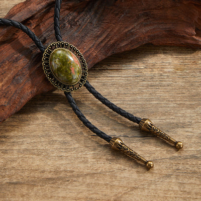 Assorted Natural Gemstone Retro Metal Frame Bolo Ties - Style #3 - image 3