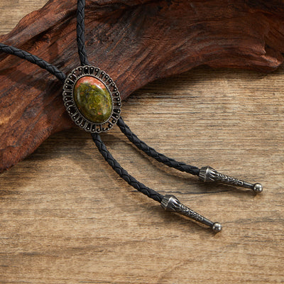 Assorted Natural Gemstone Retro Metal Frame Bolo Ties - Style #7 - image 7