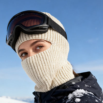 360° Wrap Windproof Knitted Full-Face Winter Beanie Hat - White - Adjustable (20 7/8"-23 5/8") - image 3