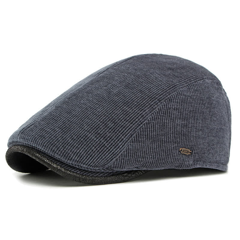 Modern Contrasting Brim Corduroy Flat Top Beret Hat - Navy - Adjustable (21 5/8"-23 1/4") - image 0