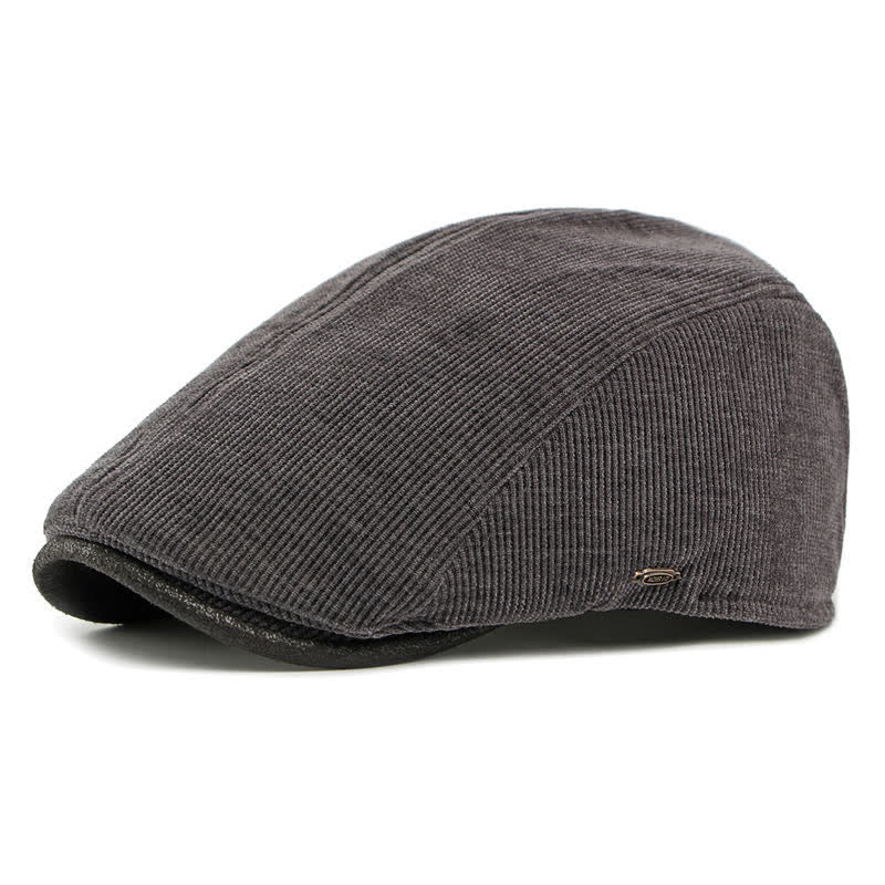 Modern Contrasting Brim Corduroy Flat Top Beret Hat - Dark Gray - Adjustable (21 5/8"-23 1/4") - image 9