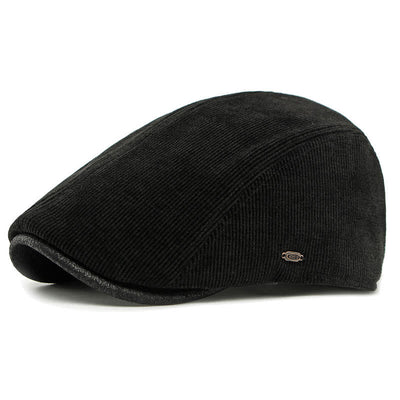 Modern Contrasting Brim Corduroy Flat Top Beret Hat - Black - Adjustable (21 5/8"-23 1/4") - image 12