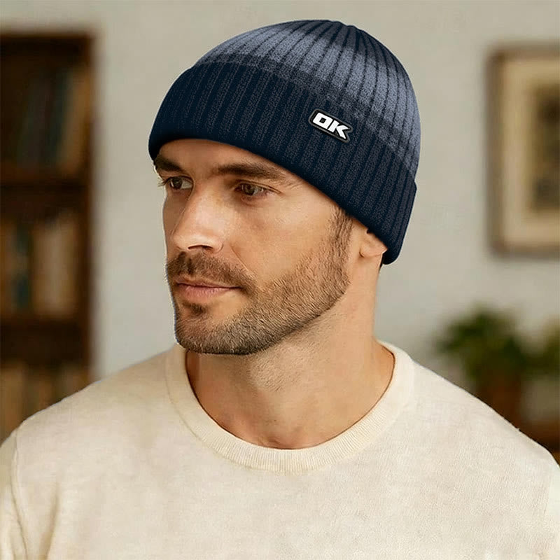 Men's Winter Fleece-Lined Striped Knitted Beanie Hat - image 0