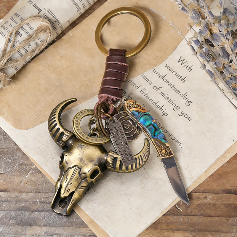 Retro Bull Head Pendant Shell Texture Folding Knife Keychain – FloralTrip